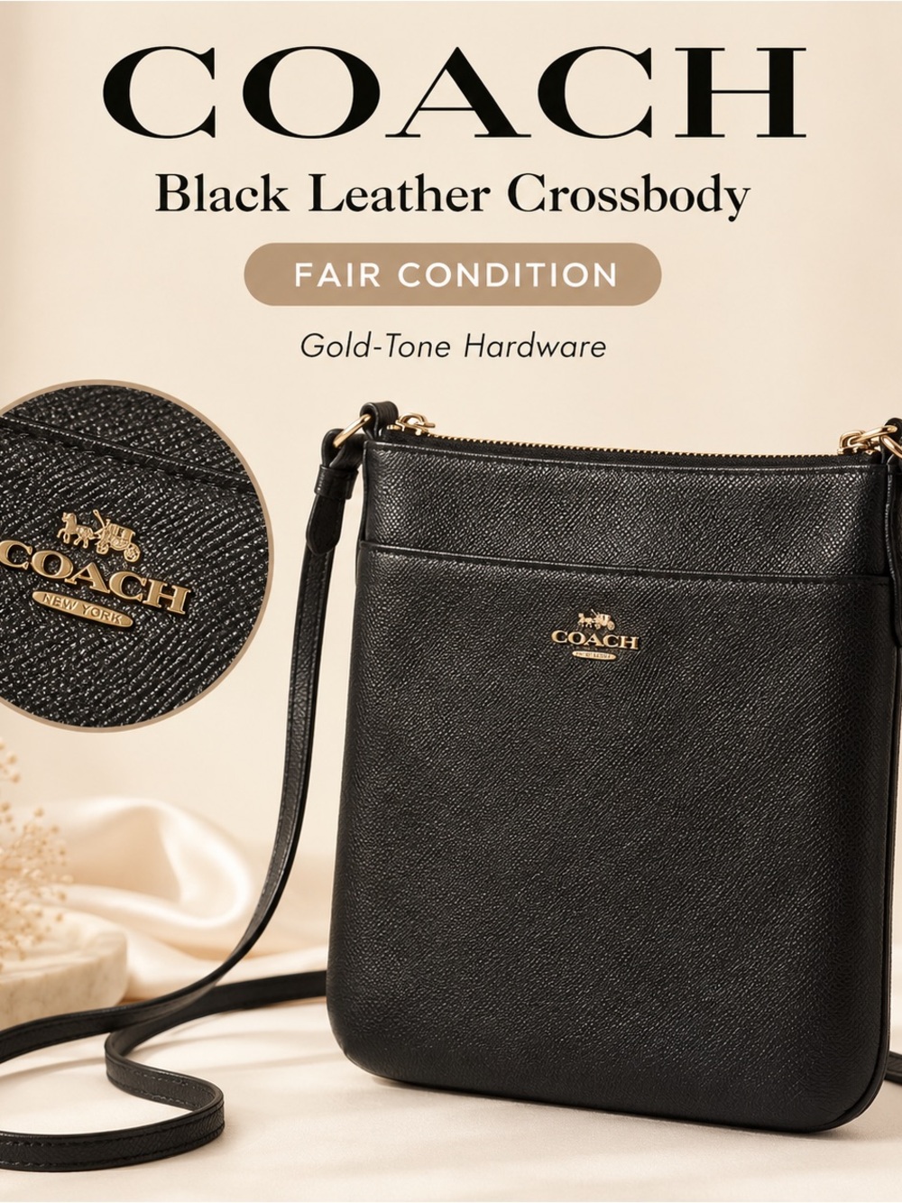 Coach Black Leather Crossbody with Gold Hardware